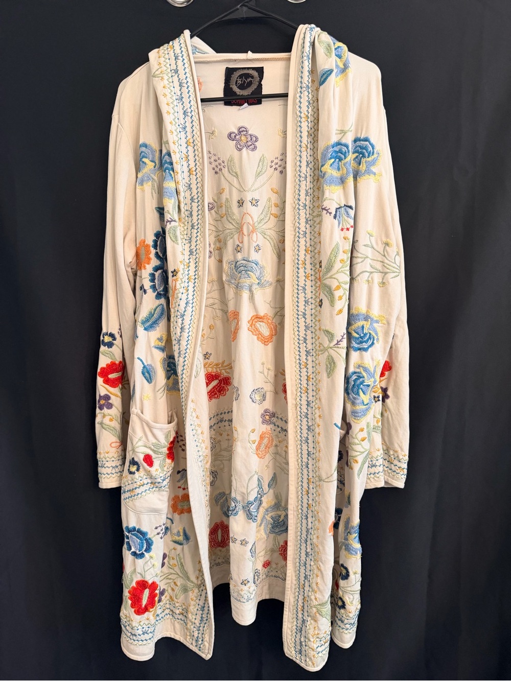 Johnny Was Biya Embroidered Floral Hooded Cardigan XL